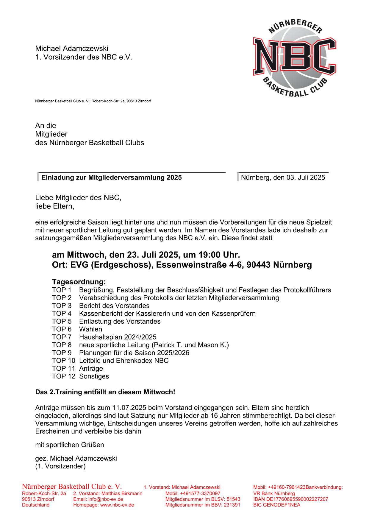 Einladung zur Mitgliederversammlung 2025