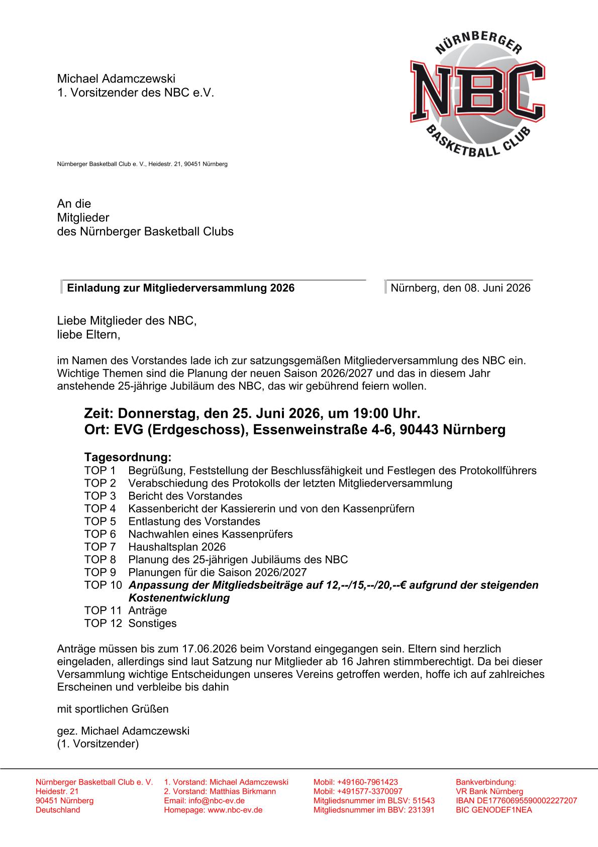 Einladung zur Mitgliederversammlung 2026